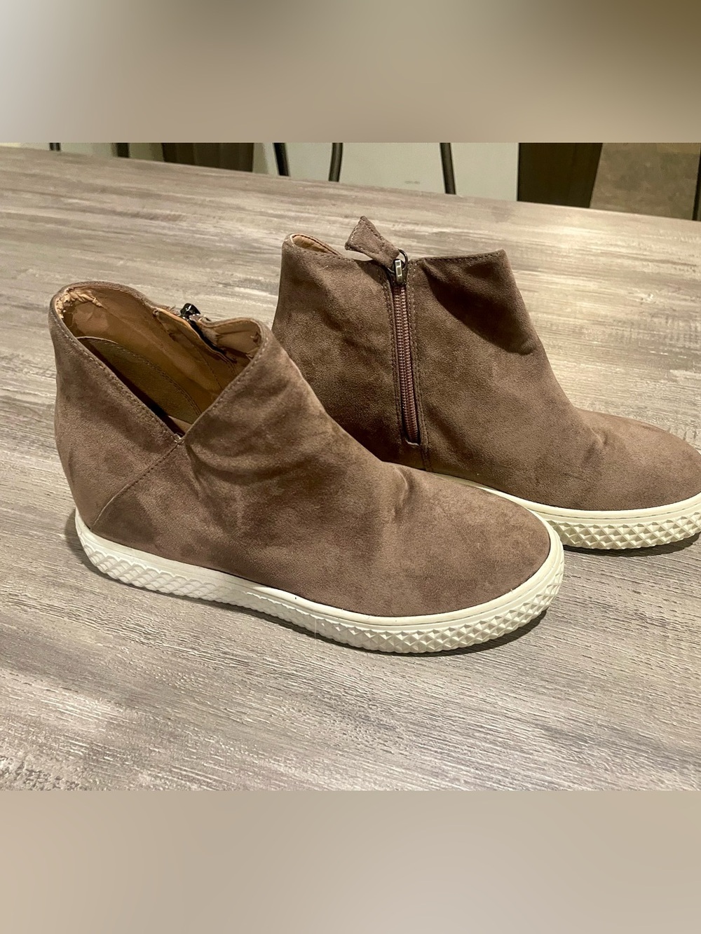 AEROSOLES Brown Suede Wedge Sneaker Booties
